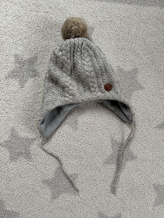 Ciepla czapka wiazana H&M szara rozm. 110-128