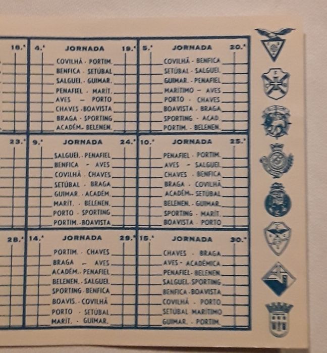 Calendário jogos Campeonato Nac Futebol 1985/1986
