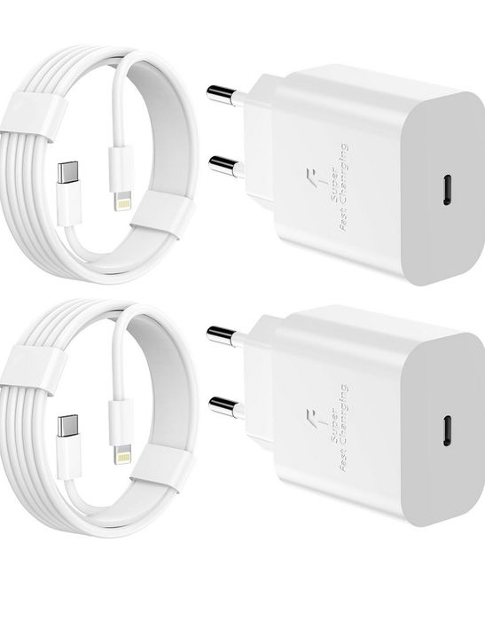 Ładowarka 2x do USB-C 20W, MFi, Do iPhone 15, 14, 13 + 2x Kabel Lightn