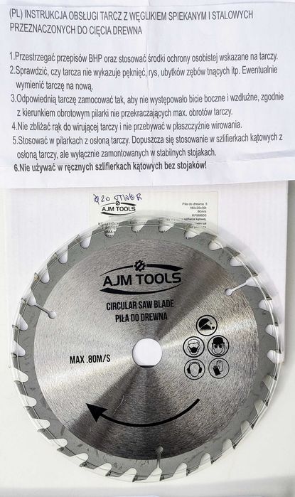 TARCZA PIŁA Z WIDIĄ DO DREWNA 180 ZĘBY 30 Węglik Otwór 20 mm Tarczowa