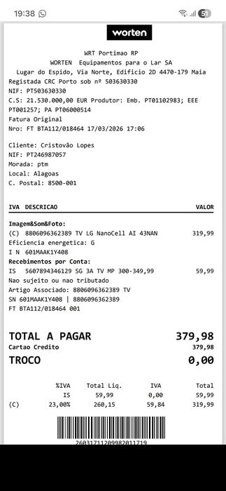 LG NanoCell 43” 4K Smart TV (como nova) com garantia