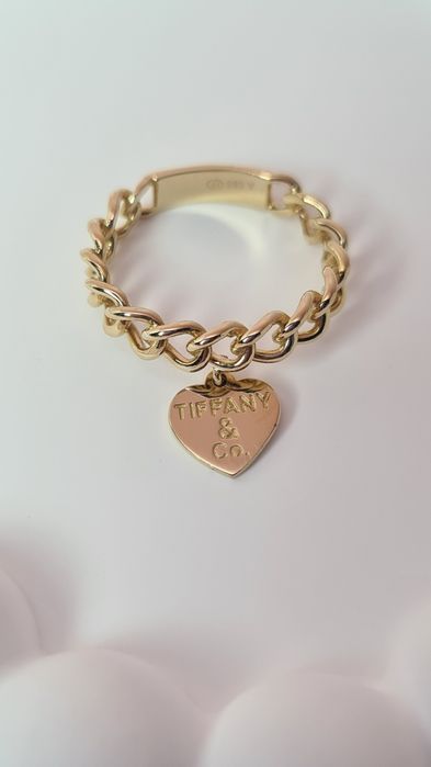 Złoty pierścionek obrączka splot pancerka wiszące serce serduszko 585