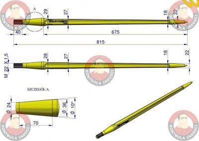 Ząb ładowacza uniwersalny prosty L- 810 mm Tur WARYŃSKI