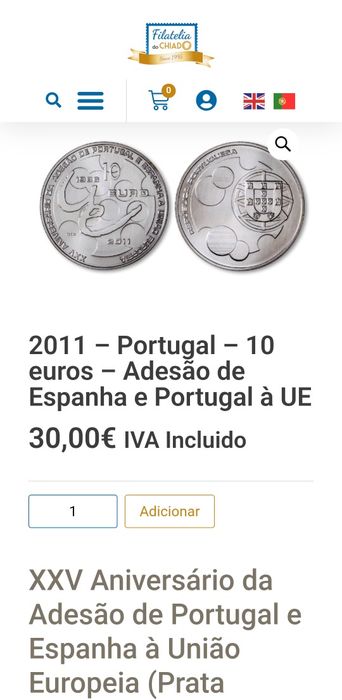 Moeda comemorativa 10euros. / prata