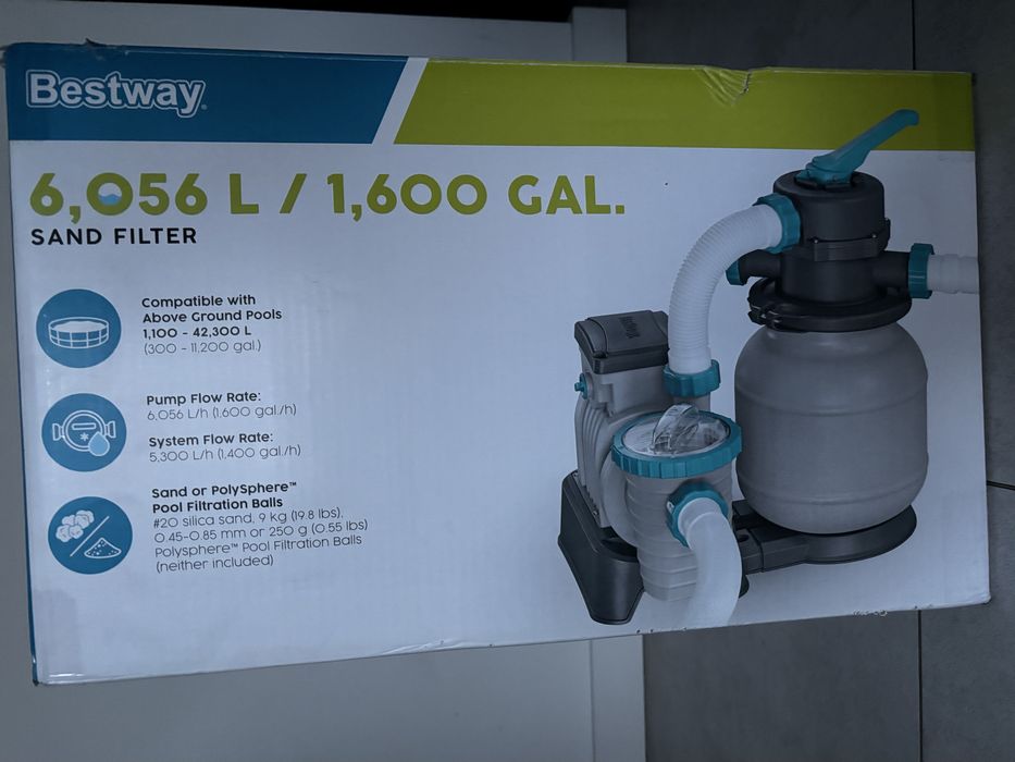 Pompa piaskowa filtrująca do basenów Bestway 6056 L/h + węże, złączki 58497