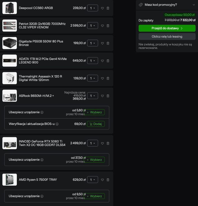 Komputer do gier RTX 5060ti 16GB, 32GB RAM DDR5, Ryzen 5 7500f