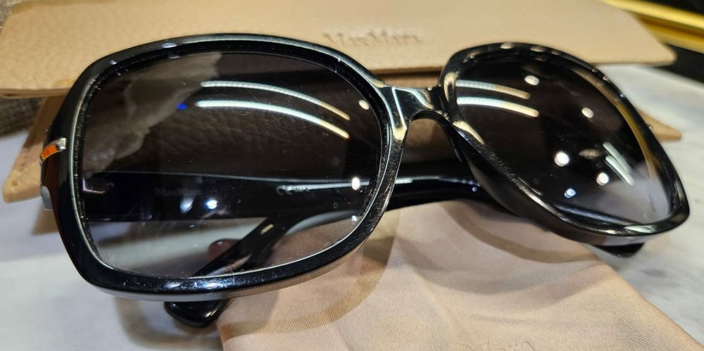 Oryginalne okulary przeciwsłoneczne Max Mara damskie duże muchy glamou