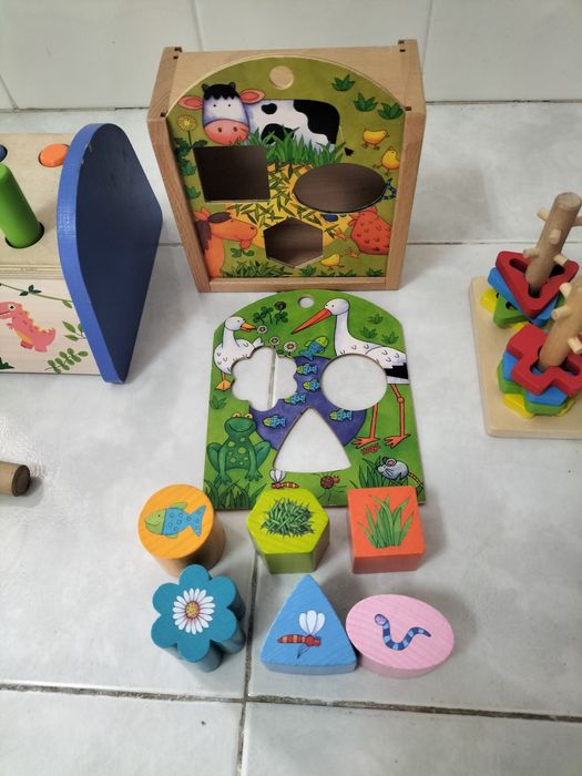 Conjunto 3 brinquedos educativos em madeira
