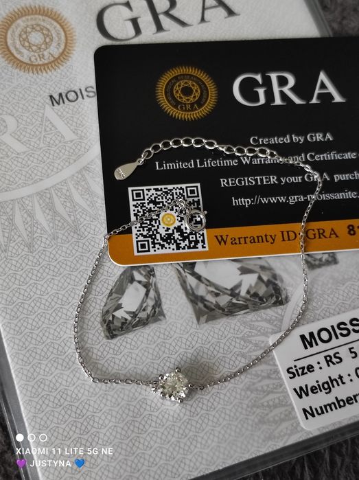 Nowa bransoletka z moissanitem 0.6ct z certyfikatem GRA - srebro 925