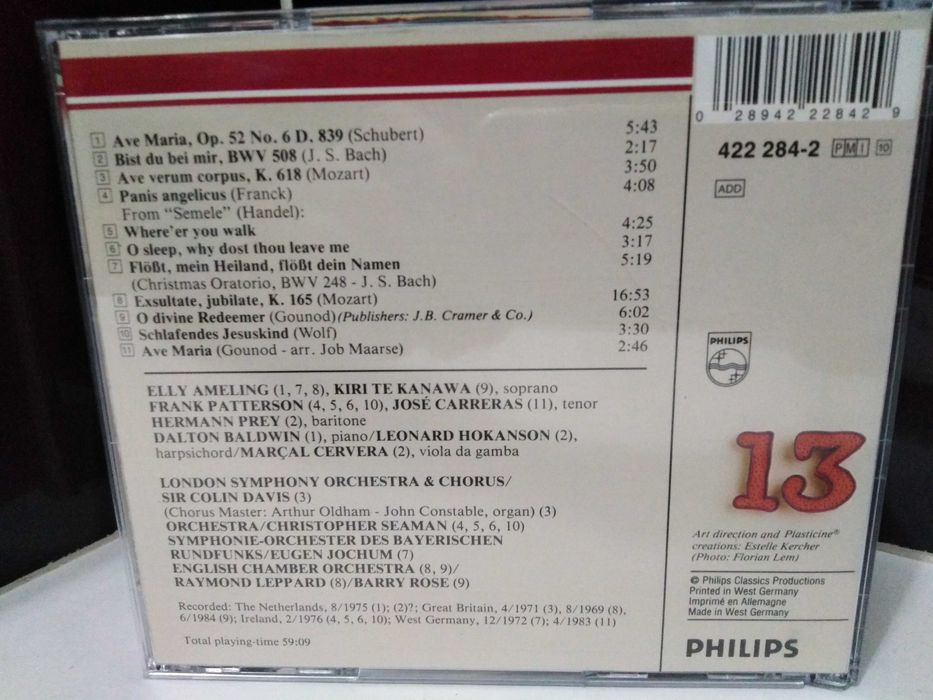 Cd Ameling,Te Kanawa,Carreras – Ave Maria Bach,Mozart,Schubert,Hanel.