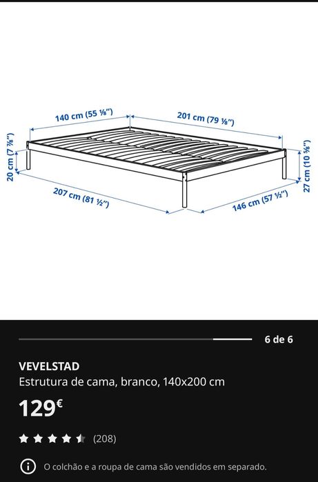Estrutura de cama Vevelstad IKEA 140x200 
VEVELSTAD 
1 de 6

Estrutura