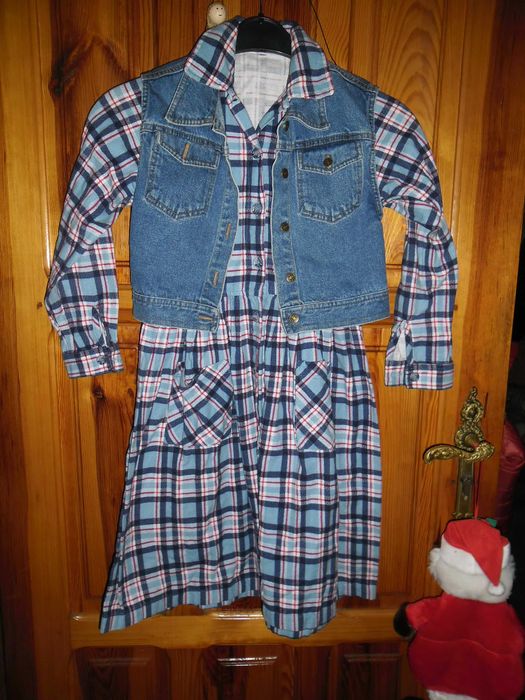 sukienka flanela w komplecie z kamizelką roz.134