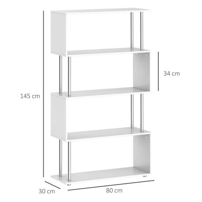 Книжкова шафа HOMCOM S-подібної форми, 5-ярусна,80 x 30 x 145 см, біла