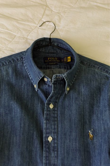 Джинсова сорочка Polo Ralph Lauren синя жіноча рубашка бавовна