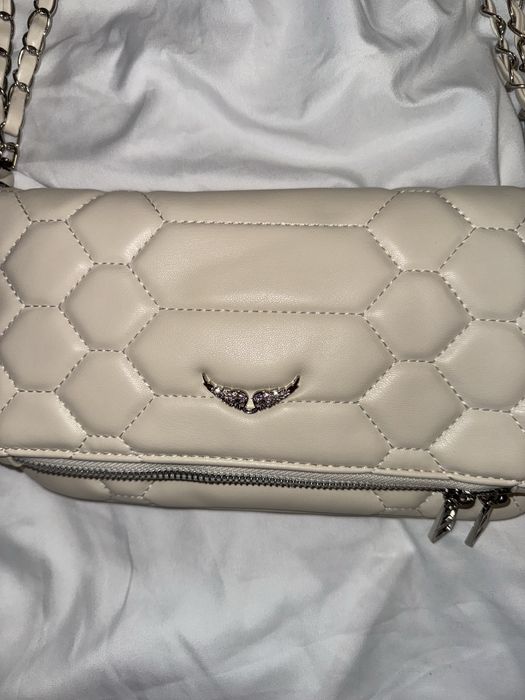 сумка клатч  в стилі zadig&voltaire rock quilted молочна