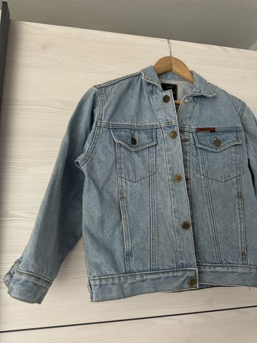 Damska krótka kurtka jeansowa vintage guziki kieszonki