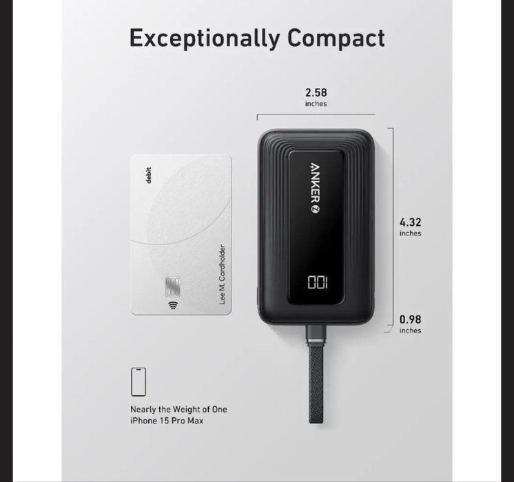 Anker Zolo Power Bank 10000mAh 30W з вбудованим USB-C кабелем