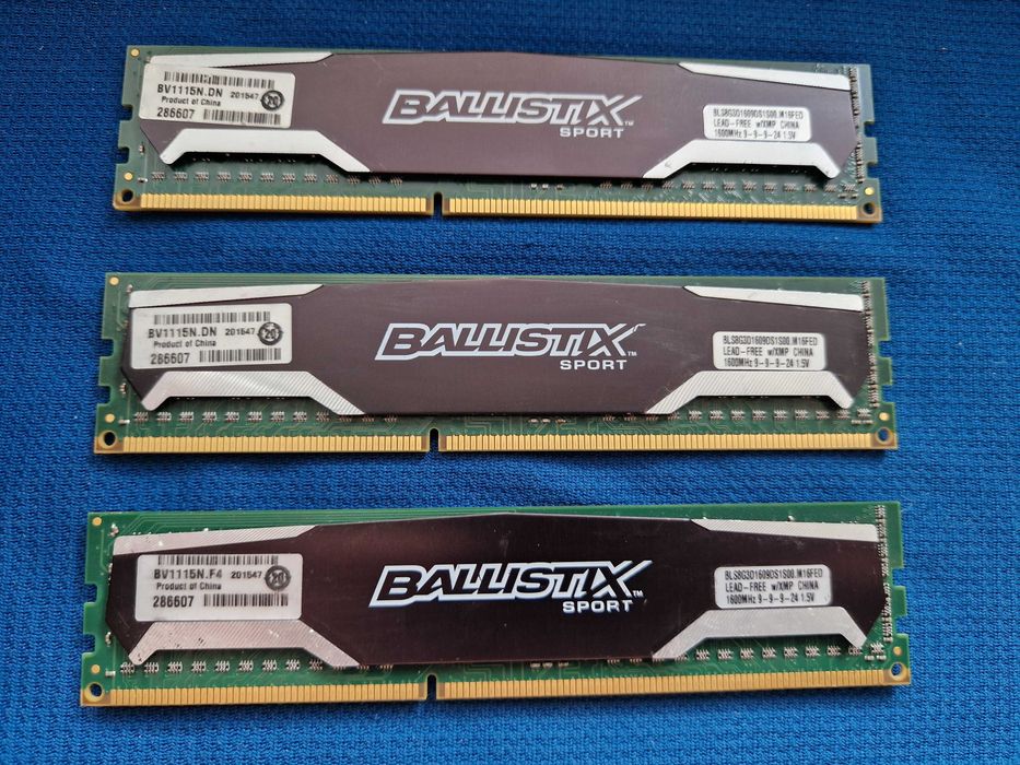 Pamięci Ram Crucial 3 x 8GB Ddr3 PC3-12800U 1600MHz