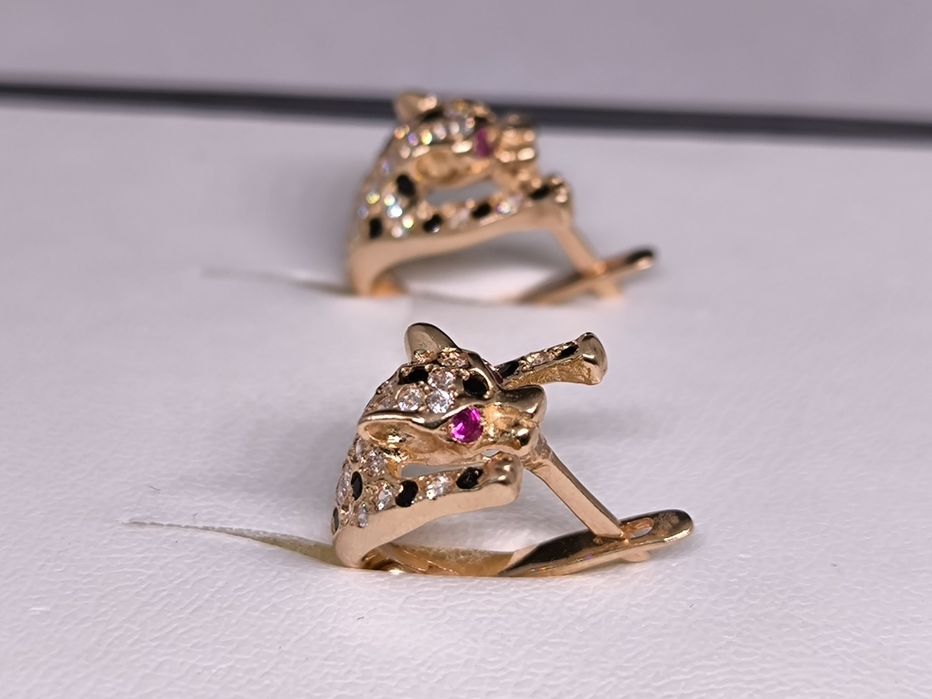 Серьги золотые Пантера в стиле Cartier (5.38г)