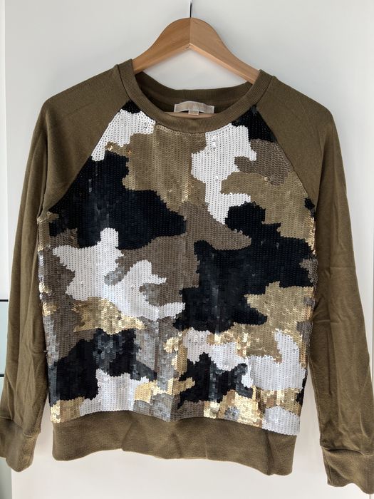 Bluza Michael Kors, bluzka zielona moro, z cekinami