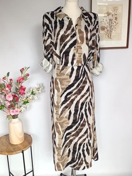 Spódnica midi zebra ZIZZI 46 48 bawełna wiskoza silk touch unikat