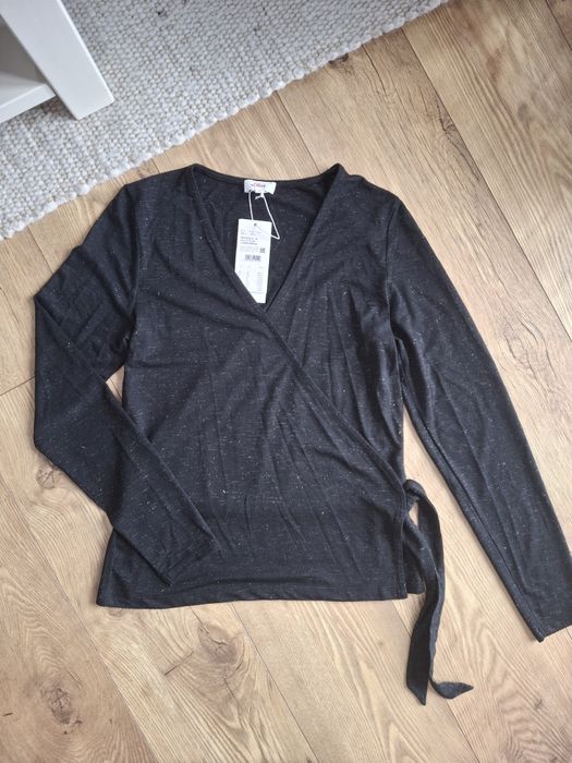 Rozmiar XS, bluzka kopertowa wiązana, sweterek z wiskozy,