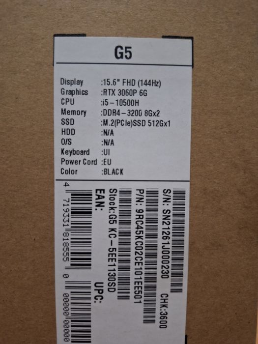 Gigabyte G5 KC i5-10500H RTX 3060 6Gb DDR4 16Gb SSD 512Gb