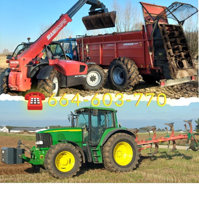 Rozrzucanie obornika,Orka ,Usługi ładowarką teleskopową