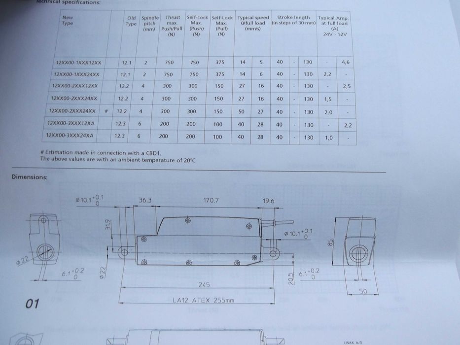 Siłownik LINAK LA12 24V 2 szt