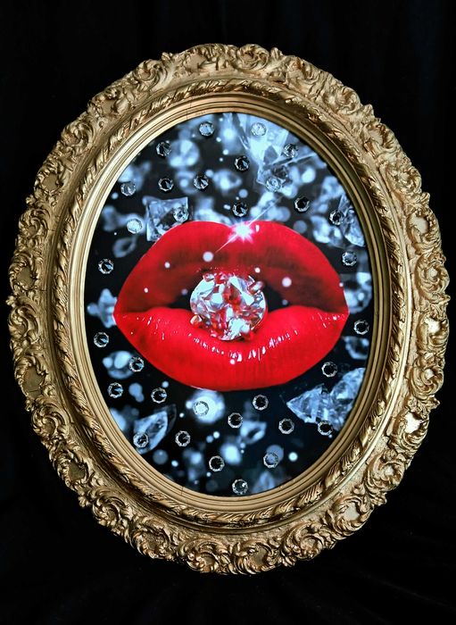 Quadro red lips 3d com vidrinhos