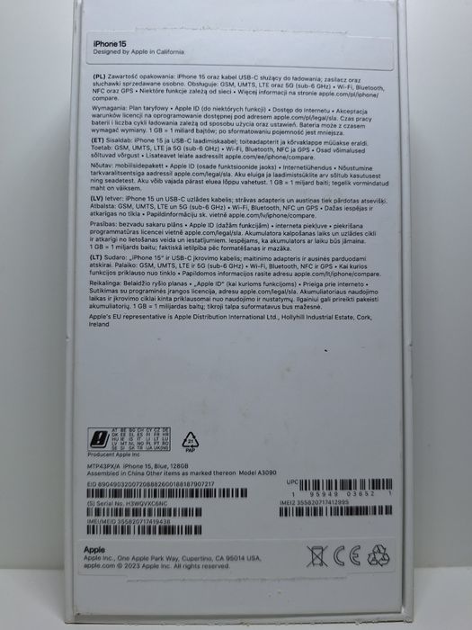 iPhone 15,Blue,128GB Model A3090