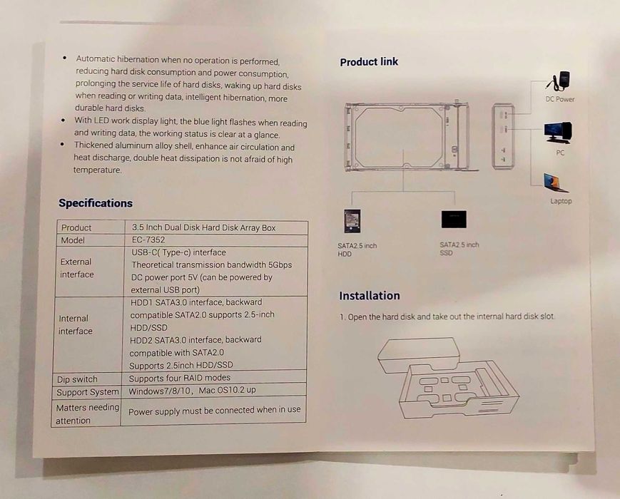 Зовнішня кишеня з RAID контролером для 2.5" дисків Acasis EC-7252