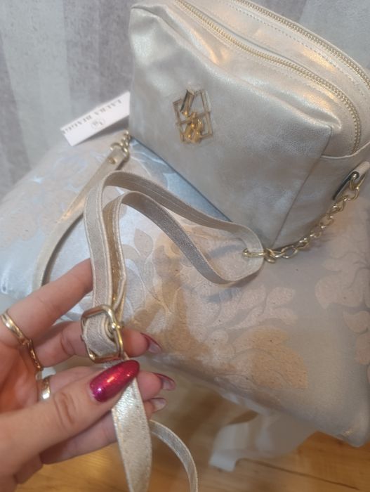 Nowa złota torebka łańcuch łańcuszek logo Laura Biaggi logowana