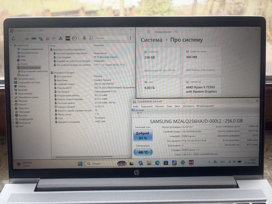 Ноутбук Hp ProBook 445 G10 Ryzen 5 7530u 8gb Ram 256gb m2 14” FHD IPS