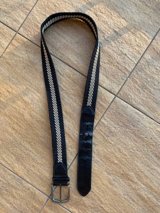 Męski/damski vintage pasek tekstylny pleciony czarno-biały klamra 104 cm +