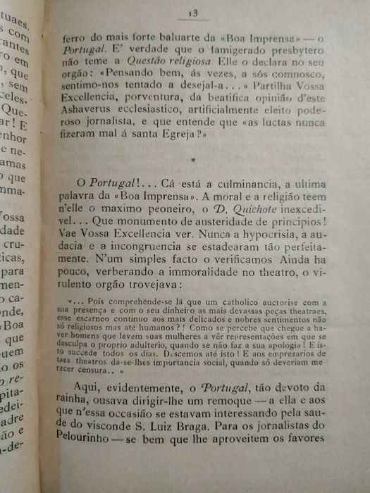 Livro Carta Aberta ao Sr Patriarcha de Lisboa  sobre a boa Imprensa de 1910