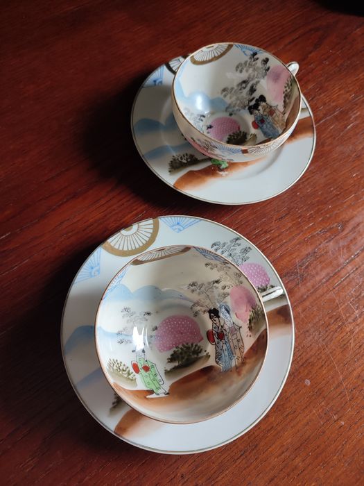 Dwa zestawy do herbaty porcelana vintage japońska Kutani