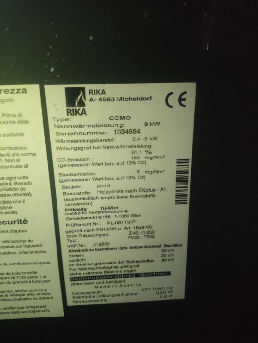 Rika piec na pellet, kominek, piecyk 230v