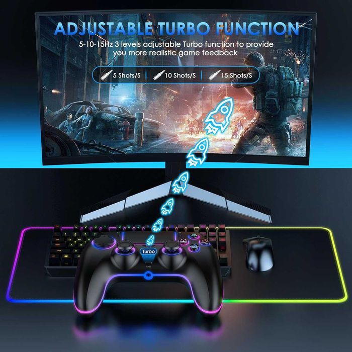 JORREP SZ-5005B Bezprzewodowy Gamepad PS5/PC z RGB, Dual-Vibration