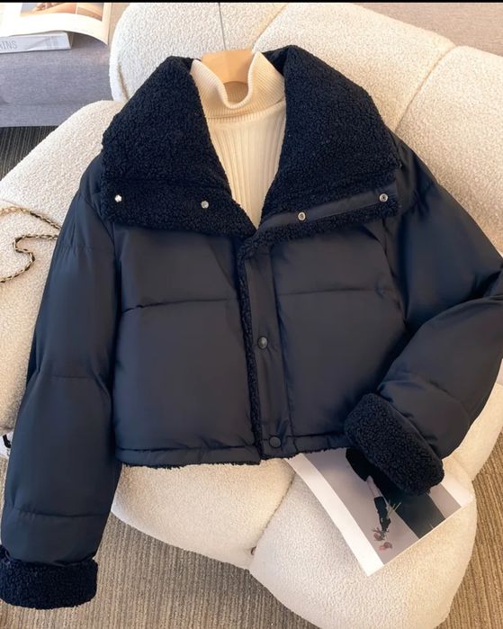 Куртка жіноча зимова укорочена тедді 46 чорна