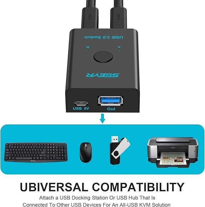SGEYR USB 3.0 Switch 2x1 przełącznik 2 komputery 1 urządzenie USB 757