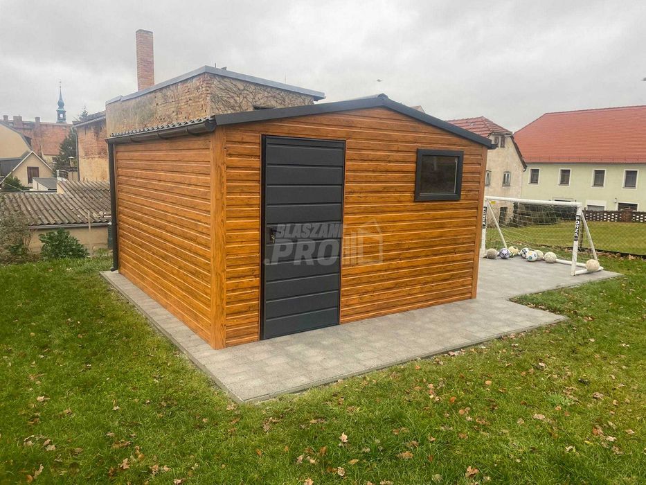 Schowekogrodowy 4x4m okno rynny  Blachodachówka dach dwuspadowy GP529