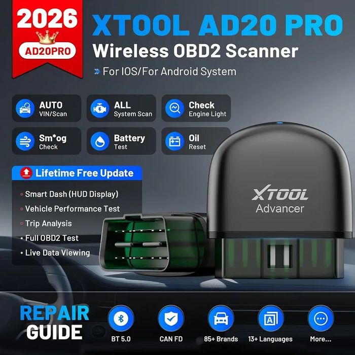 Мультимарковий автосканер XTOOL AD20 Pro OBD2 Bluetooth (iOS / Android) — повна діагностика систем