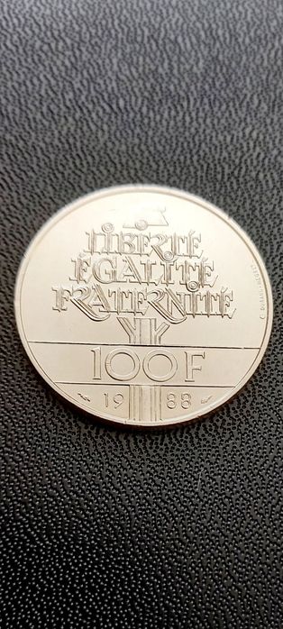 Срібна монета 100 франків 1988р