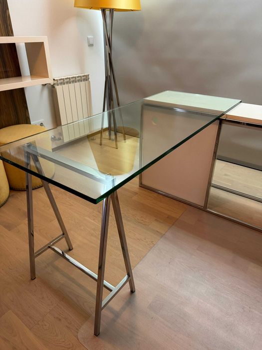 Secretaria Vidro 150cm com (ou sem) módulo de apoio e pernas em inox64585181916290124