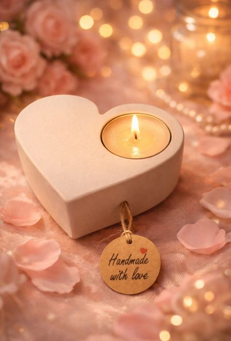 Świecznik na walentynki serce na prezent  tealighty handmade