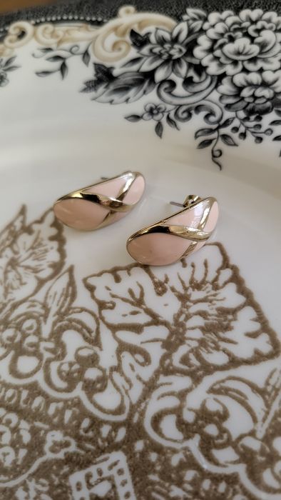 Kolczyki różowo złote z emalia vintage 80/90's