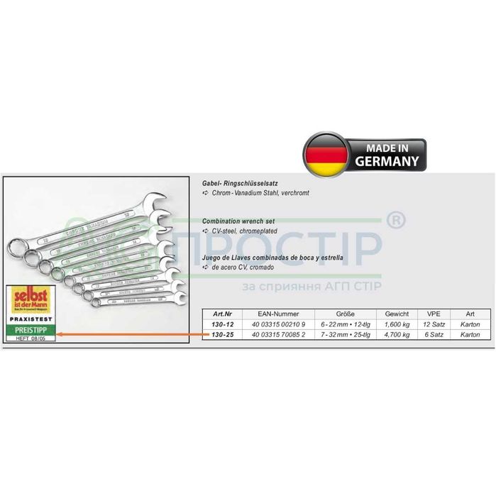 Набір ключів рІжково‐накидних Mannesmann M130‐25 25шт ORIGINAL