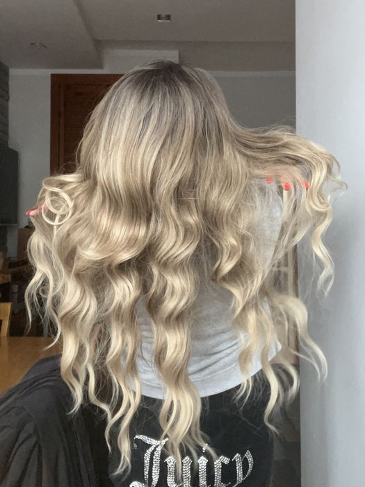 Peruka blond brąz ombre lace front loki fale jak naturalne premium