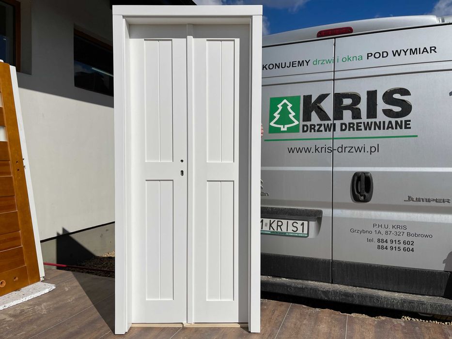 Drzwi drewniane dwuskrzydłowe białe CAŁA POLSKA NA WYMIAR
